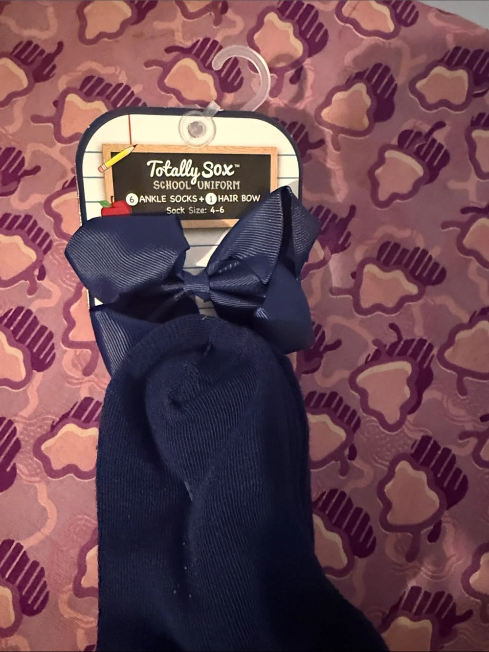 Totally Sox Girls Navy Ankle Socks with Decorative Bow size 4-6